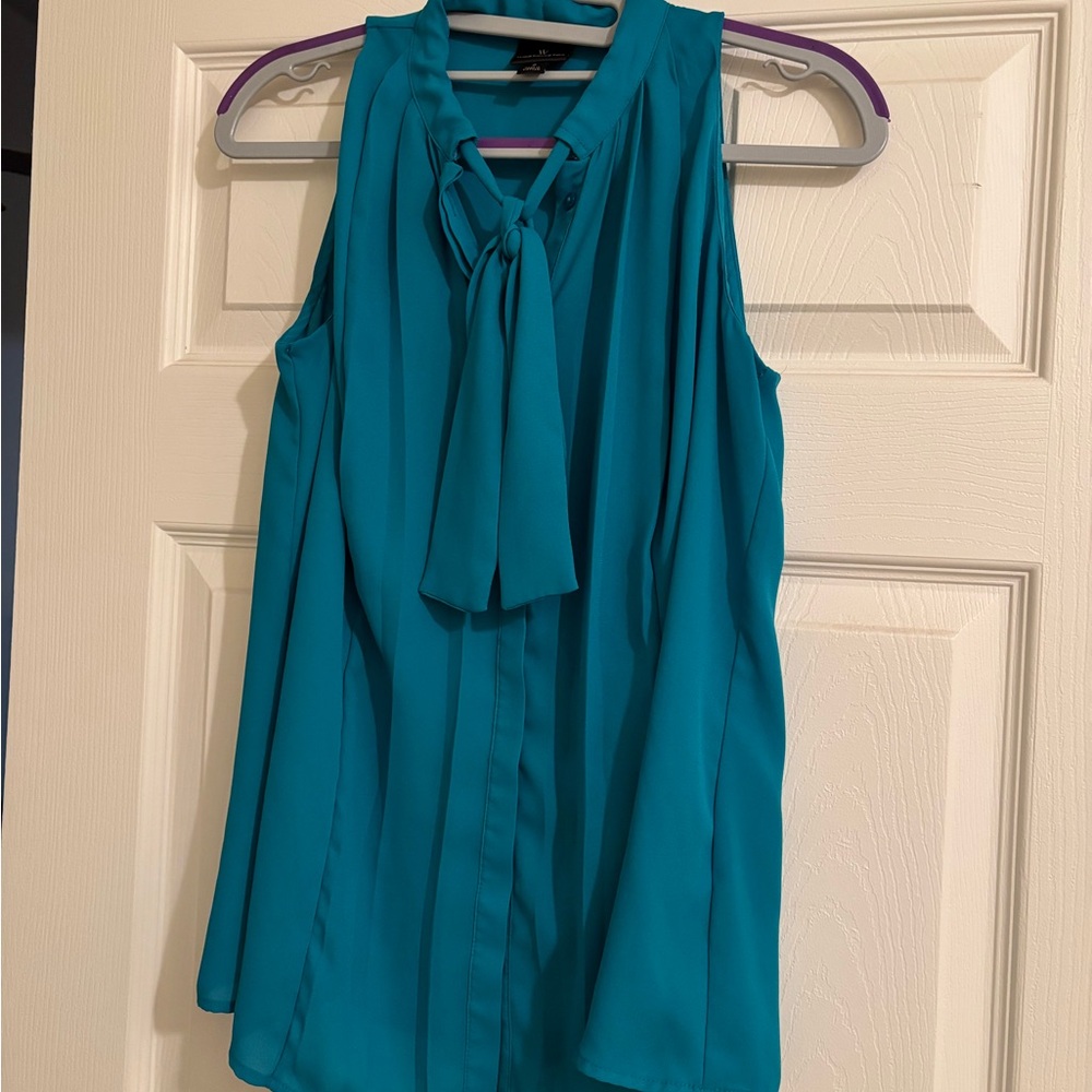 Worthington Teal Sleeveless Tie-Neck Camisole